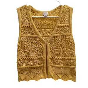A New Day Women’s Crochet Vest Size XS Mustard Yellow Hippie Boho Open Knit